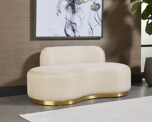 Sunpan Cassey Bench – Contemporary Curved Design with Gold Stainless Steel Base for Stunning Home Appeal Casablanca Cloud