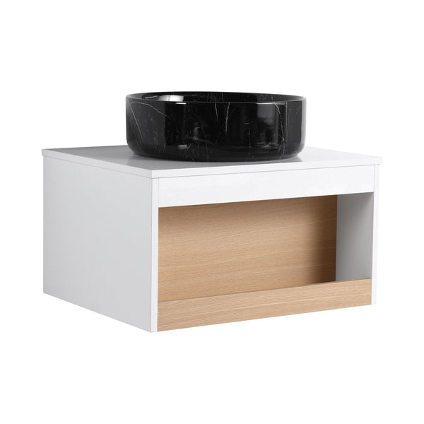 English Elm 24" Floating Bathroom Vanity Open Shelf Ceramic Vessel Sink Modern White Wood Finish W3450S00055
