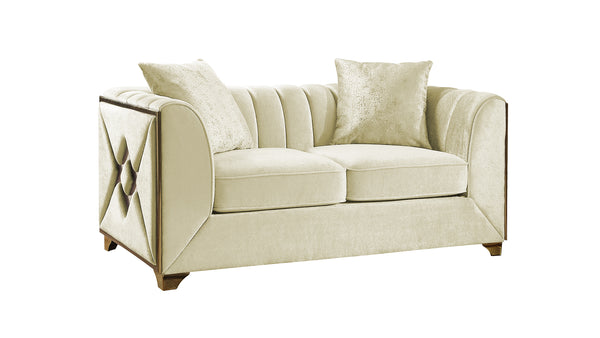English Elm Velencia Velvet Loveseat with Gold Accent Trim, Solid Wood Frame, Plush Cushions for Luxe Comfort Cream B009139134