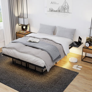 English Elm Full Size Heavy Duty Steel Platform Bed with Led Lighting and Built-in Bedside Shelves W311P416238