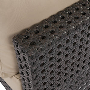 English Elm K&K 6-Pers Diamond Weave Patio Sectional Set with Thick Cushions, Extendable Ice Coffee Table, UV-Resistant Wicker Khaki+Brown N707S000013K