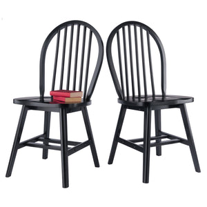 Winsome Wood Windsor 2-piece Black Chair Set - Classic 17th Century Design With Modern Comfort For Dining Spaces Black Solid Wood 29837-winsome-wood