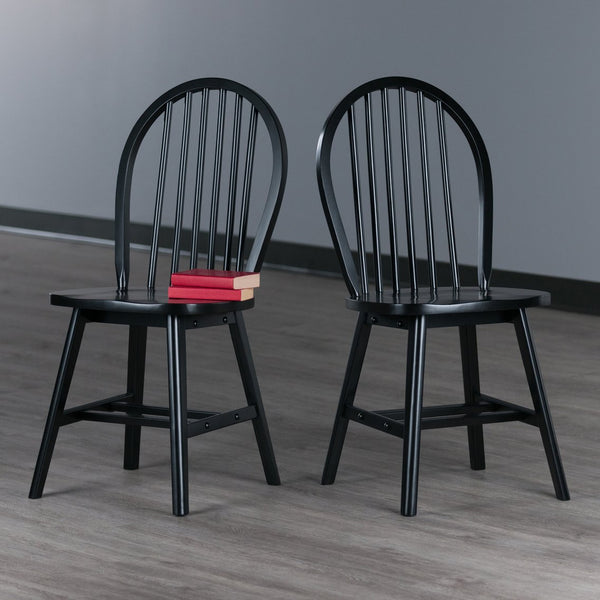 Winsome Wood Windsor 2-piece Black Chair Set - Classic 17th Century Design With Modern Comfort For Dining Spaces Black Solid Wood 29837-winsome-wood
