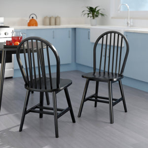 Winsome Wood Windsor 2-piece Black Chair Set - Classic 17th Century Design With Modern Comfort For Dining Spaces Black Solid Wood 29837-winsome-wood