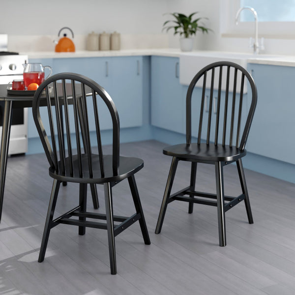 Winsome Wood Windsor 2-piece Black Chair Set - Classic 17th Century Design With Modern Comfort For Dining Spaces Black Solid Wood 29837-winsome-wood