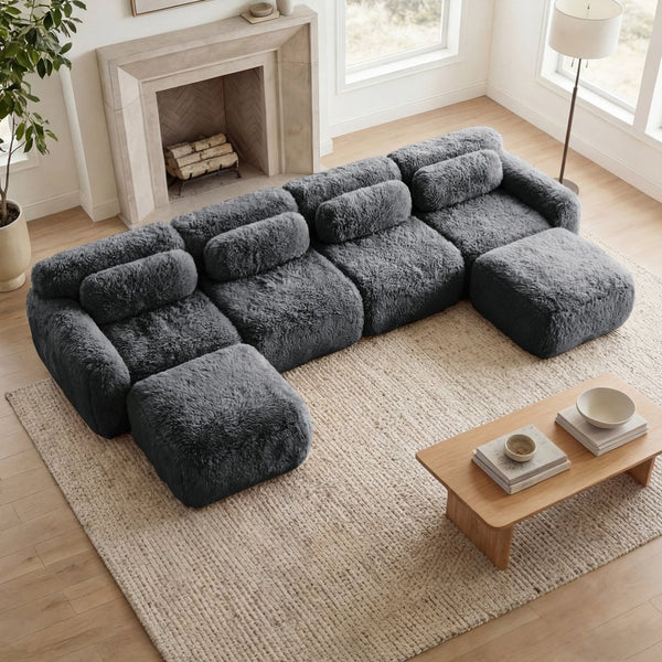 English Elm U-shaped Modular Sectional Sofa with Plush Fabric and High Resilience Foam for Living Rooms Dark Grey W714S01555