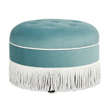 English Elm Yolanda 24" Round Upholstered Accent Ottoman, Arctic Blue Velvet