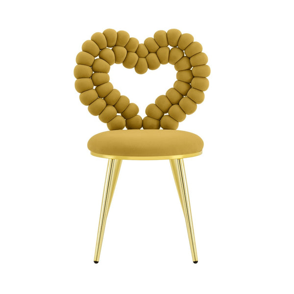 English Elm Unique Heart Shaped Bubble Tufted Velvet Accent Chair Glam Metal Frame Vanity Seat Gold,Yellow W3875P446140