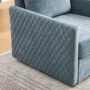 English Elm 29.5''w Chenille Swivel Club Chair with Hidden Storage Tufted Square Seat for Reading Nooks Blue W3118P419159