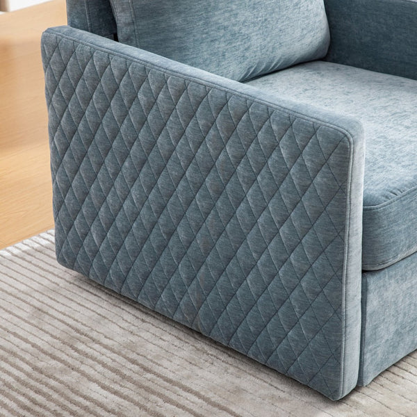 English Elm 29.5''w Chenille Swivel Club Chair with Hidden Storage Tufted Square Seat for Reading Nooks Blue W3118P419159