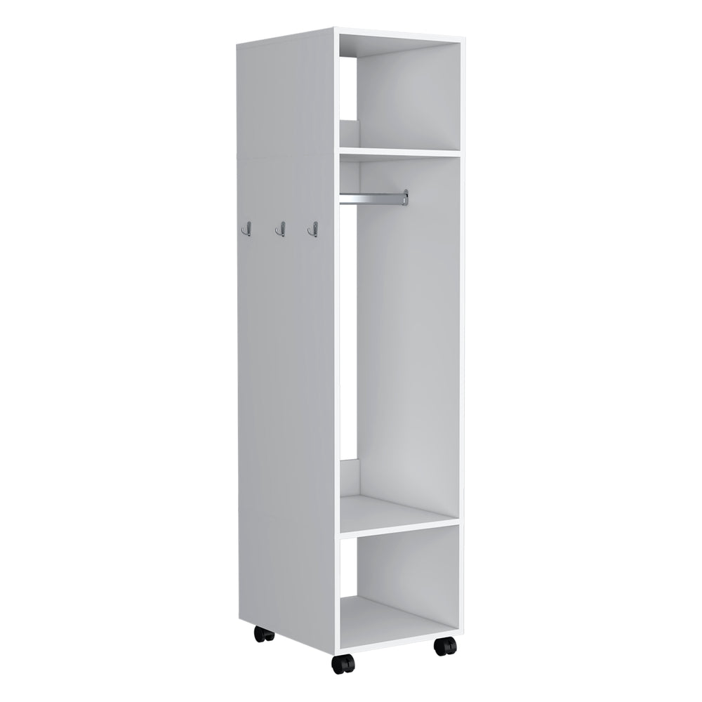 English Elm Wardrobe Devon White - Engineered Wood Closet with Integrated Mirror, Clothing Rod & Spacious Shelves B092P225205