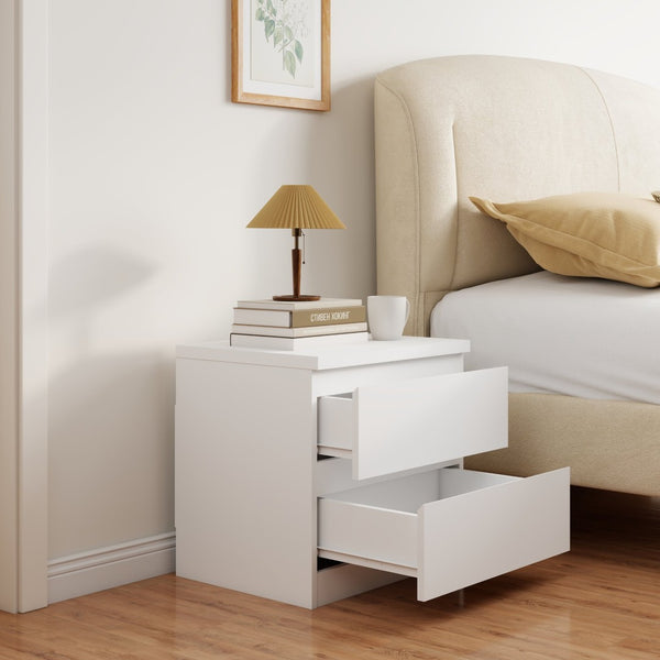 English Elm 19.7-inch Matte Finish Nightstand with Touch Release Drawers for Minimalist Bedrooms White W3151P407885
