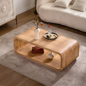 English Elm Modern Racetrack Oval Coffee Table Light Wood Veneer Open Shelf Airy Living Room W3081P352094