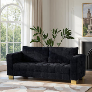 English Elm FX-P54-BK Plush Chenille Sofa with Metallic Legs, Subtle Glamour, Durable Velvet Feel for Living Room Black W576S00169