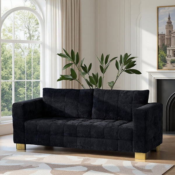 English Elm FX-P54-BK Plush Chenille Sofa with Metallic Legs, Subtle Glamour, Durable Velvet Feel for Living Room Black W576S00169