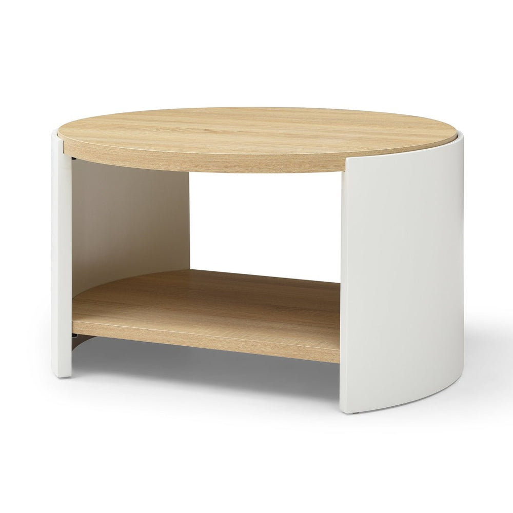 English Elm Round Two-tier Coffee Table with Open Shelf Modern Living Room Wood Grain Mdf Top W1117P224566