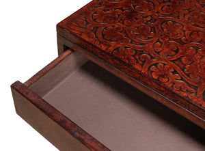 Sarreid Campaign Embossed Console - Luxurious Dark Brown Leather With Wood, Iron, Brass Accents For Style Brown  29859