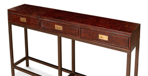 Sarreid Campaign Embossed Console - Luxurious Dark Brown Leather With Wood, Iron, Brass Accents For Style Brown  29859
