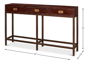Sarreid Campaign Embossed Console - Luxurious Dark Brown Leather With Wood, Iron, Brass Accents For Style Brown  29859