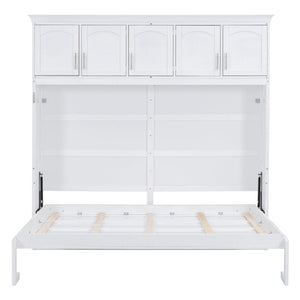English Elm Queen Murphy Wall Bed with Top Cabinet Storage for Small Space Living White LP006665AAK-1