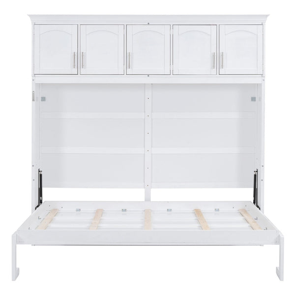 English Elm Queen Murphy Wall Bed with Top Cabinet Storage for Small Space Living White LP006665AAK-1