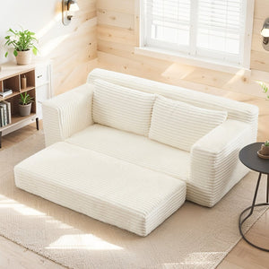 English Elm Loveseat Convertible Corduroy Sofa Bed with Memory Foam Steel Frame for Small Spaces Beige W2959P425088