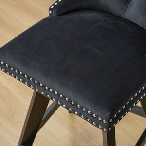 English Elm Swivel Velvet Barstool with Tufted Back, 360° Swivel, Plush Foam & Steel Spring Seat, Sturdy Wood Frame (Set of 2) Black W1143P241332