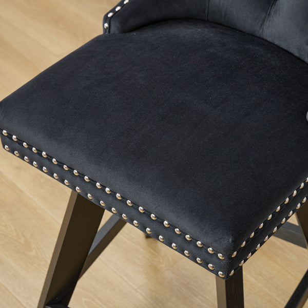 English Elm Swivel Velvet Barstool with Tufted Back, 360° Swivel, Plush Foam & Steel Spring Seat, Sturdy Wood Frame (Set of 2) Black W1143P241332