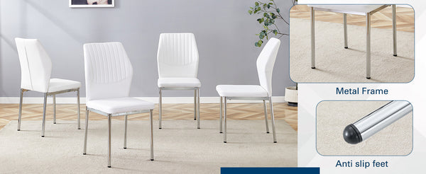 English Elm Luxury White Pu Dining Chair Set Of 6 - Modern Comfort With High Resilience Foam & Silver Legs W1151P282701