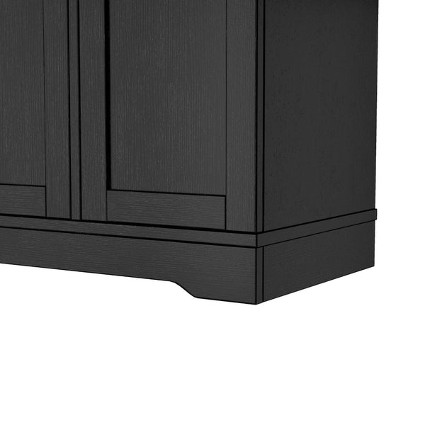 English Elm Trexm Multifunctional Sideboard with Pull Out Bottle Rack Adjustable Shelves Kitchen Storage Black XW000026AAB
