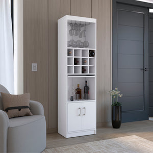 English Elm Pisek Elegant 5-Tier Bar Cabinet with 12 Bottle Cubbies & 5 Shelves — Tall Freestanding Wine Storage45 White 42.1 L x 18.5 W x 9.44 H B097P199748