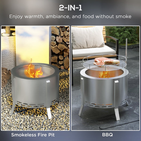 English Elm Outsunny Smokeless Wood Burning Fire Pit Bbq Grill Stainless Steel Outdoor Bonfire W2225P174305