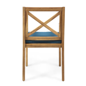 English Elm Christopher Knight Home® - PERLA Outdoor Dining Chair Set of 2 with Water‑Resistant Cushions, Acacia Wood, Comfortable Seating Blue,Teak N762P251938C