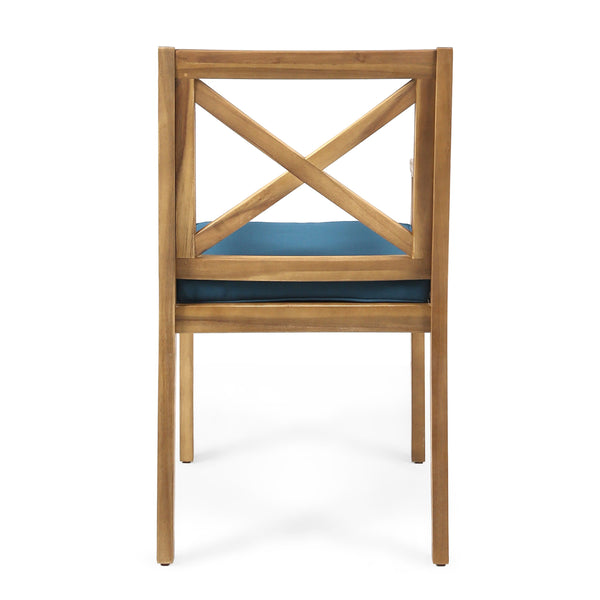 English Elm Christopher Knight Home® - PERLA Outdoor Dining Chair Set of 2 with Water‑Resistant Cushions, Acacia Wood, Comfortable Seating Blue,Teak N762P251938C