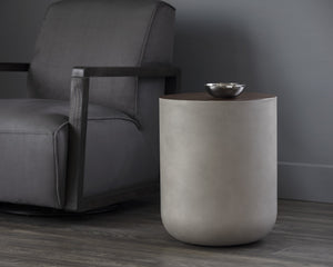 Sunpan Diaz End Table - Stylish Concrete Drum Design with Dark Timber Top, Perfect for Modern Spaces Grey / Wood Grain Brown