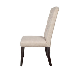 English Elm Set Of 2 Linen Upholstered Dining Chairs With Supportive Tufted Backs In Beige & Weathered Finish B016P314623-GIGA
