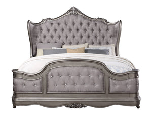 English Elm Ariadne Luxurious Velvet Queen Bed With Antique Platinum Finish & Elegant Button-Tufted Design B2726S00102