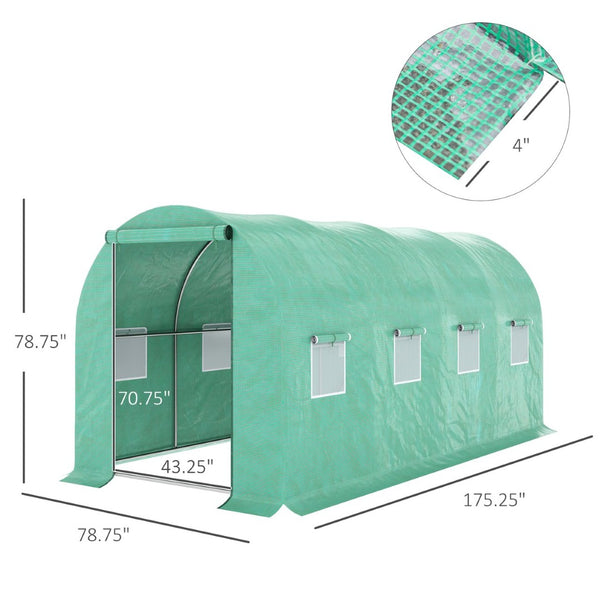 English Elm Outsunny Walk-in Hoop Greenhouse Steel Frame Pe Cover Ventilation for Year-round Growing W2225P217791
