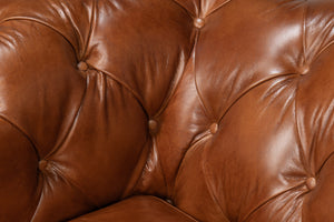 Sarreid Castered Chesterfield Sofa In Vintage Havana Leather With Wood Legs And Stylish Casters For Comfort Brown  29893