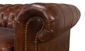 Sarreid Castered Chesterfield Sofa In Vintage Havana Leather With Wood Legs And Stylish Casters For Comfort Brown  29893