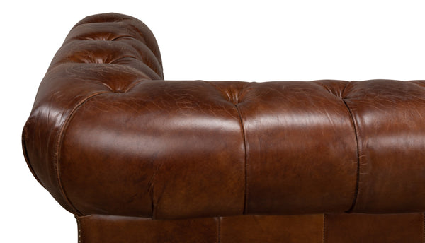 Sarreid Castered Chesterfield Sofa In Vintage Havana Leather With Wood Legs And Stylish Casters For Comfort Brown  29893