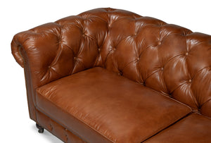 Sarreid Castered Chesterfield Sofa In Vintage Havana Leather With Wood Legs And Stylish Casters For Comfort Brown  29893