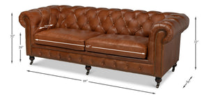 Sarreid Castered Chesterfield Sofa In Vintage Havana Leather With Wood Legs And Stylish Casters For Comfort Brown  29893