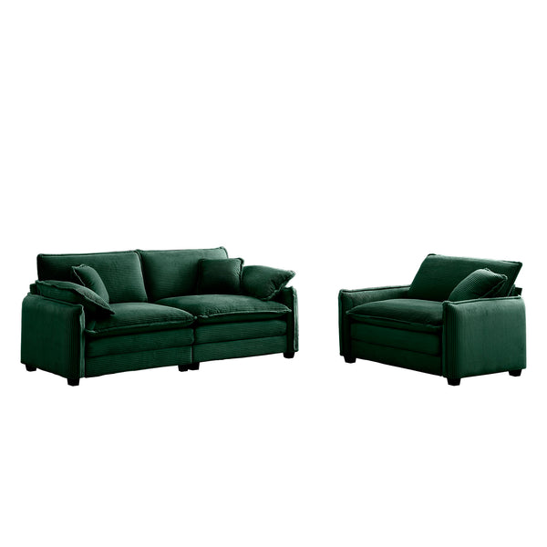 English Elm Modern Two-Piece Sofa Set In Plush Green Corduroy, Perfect For Small Apartments And Cozy Spaces W714S00729
