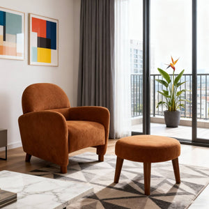 English Elm Modern Upholstered Accent Chair with Ottoman Set for Cozy Reading Nooks and Small Spaces Orange W2085P382557