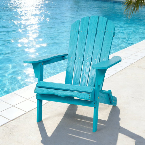 English Elm Wood Folding Adirondack Chair Solid Hemlock Embossed Grain Outdoor Patio Lounge Seat Turquoise Blue W1390P462315