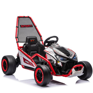 English Elm 24v Dual Motor Kids Go Kart with Drift Mode Roll Cage and Rear Suspension Ages 6 to 12 Red W1578P454055