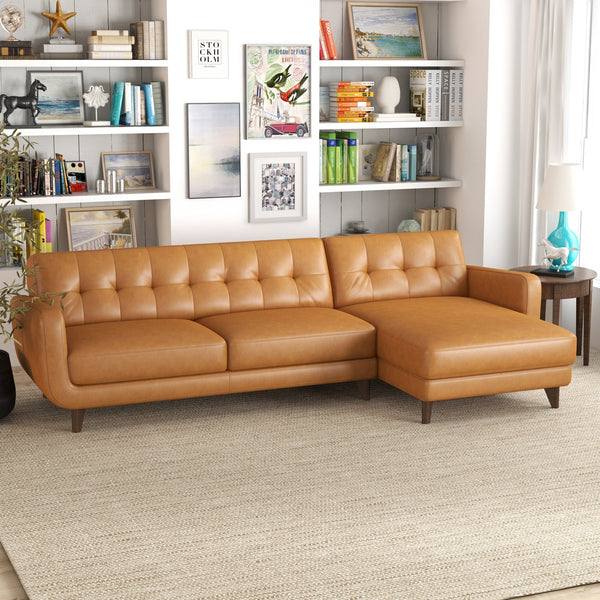 English Elm Ashcroft Furniture - Allison Right-Facing Tan Leather Sectional Sofa - Mid-Century Modern Comfort For Stylish Living Rooms B183S00120