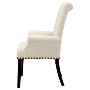 English Elm Vaughn Beige Upholstered Dining Arm Chair with Nailhead Trim, Tapered Legs, Premium Comfort & Style B062P331049