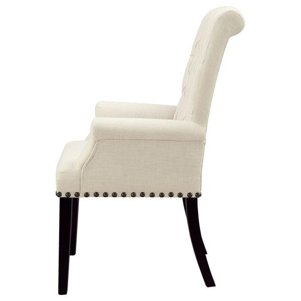 English Elm Vaughn Beige Upholstered Dining Arm Chair with Nailhead Trim, Tapered Legs, Premium Comfort & Style B062P331049